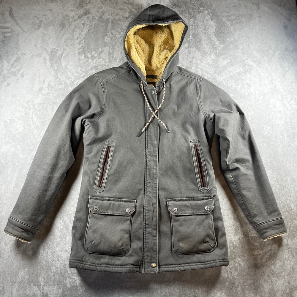 Mountain Khakis Mens Medium Gray Sherpa‎ Lined Canvas Hooded Jacket Coat